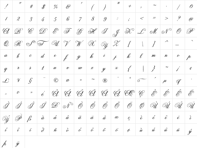 AngliaOlde Standard Regular  glyph index