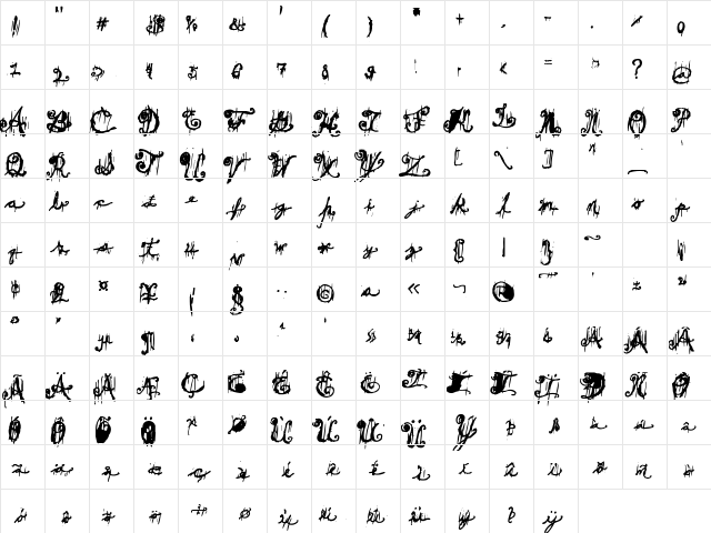 Dark Theater Regular  glyph index