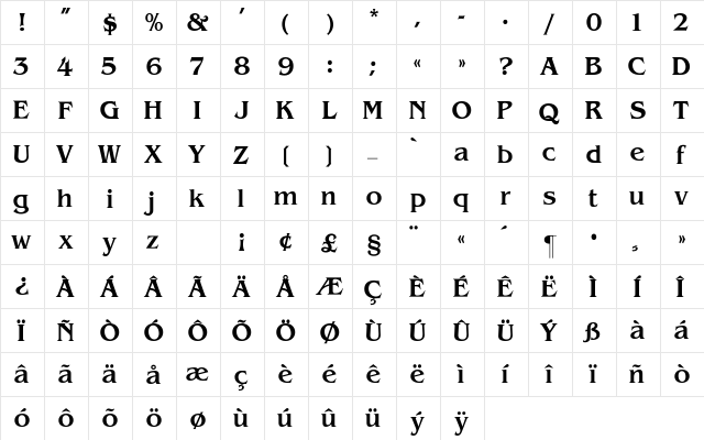 Benguiat-Medium Regular  glyph index