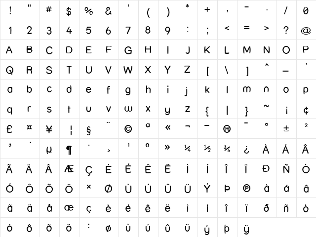 Street Warped Regular  glyph index