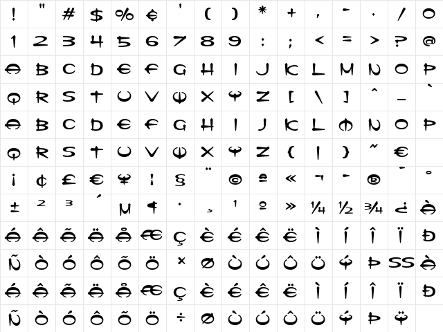 Tannarin BT Regular  glyph index