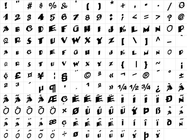 Back Regular  glyph index