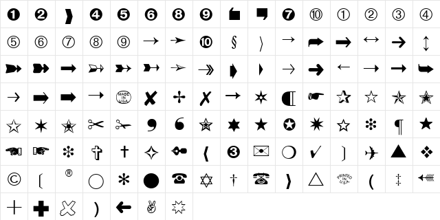 Zapf Dingbats One Hundred BQ Regular  glyph index