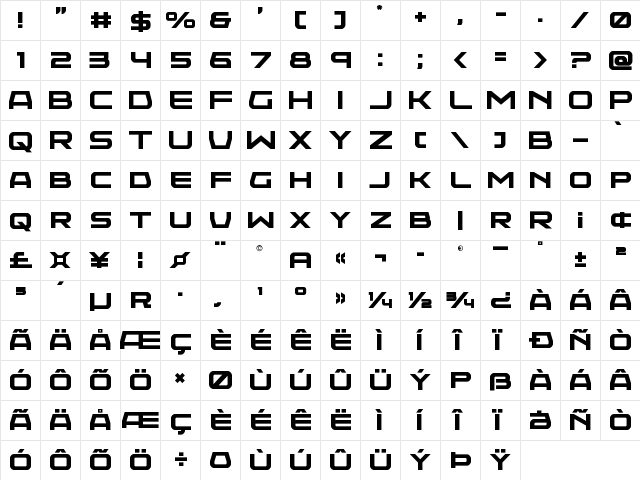 Neutron Dance Regular  glyph index