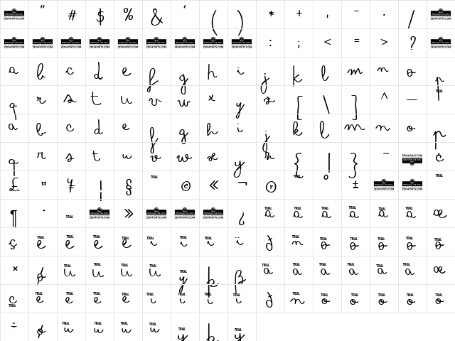 Bimbo Regular  glyph index