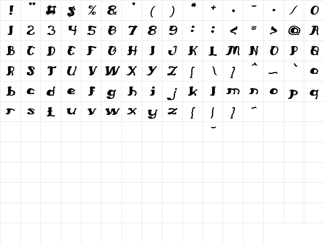 Everlasting Song Italic  glyph index