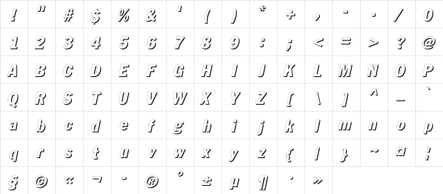 FagotCondShadowC Italic  glyph index