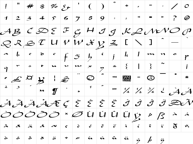 AladdinExpanded Regular  glyph index