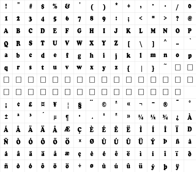 FZ ROMAN 4 COND Extra Heavy  glyph index