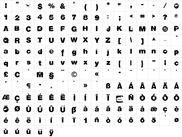 Dinotiqua-Heavy Regular  glyph index