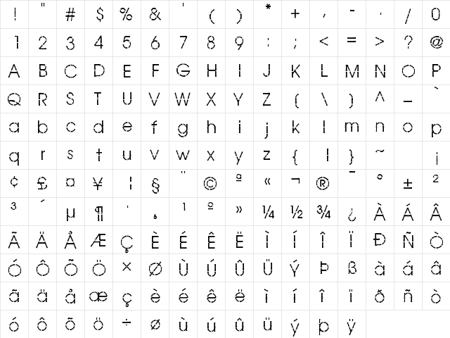 Bamboo Gothic Book  glyph index