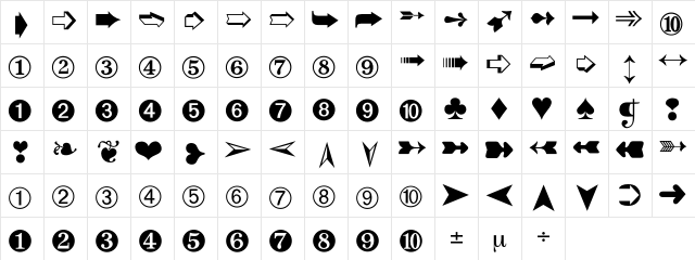 Moredings Regular  glyph index