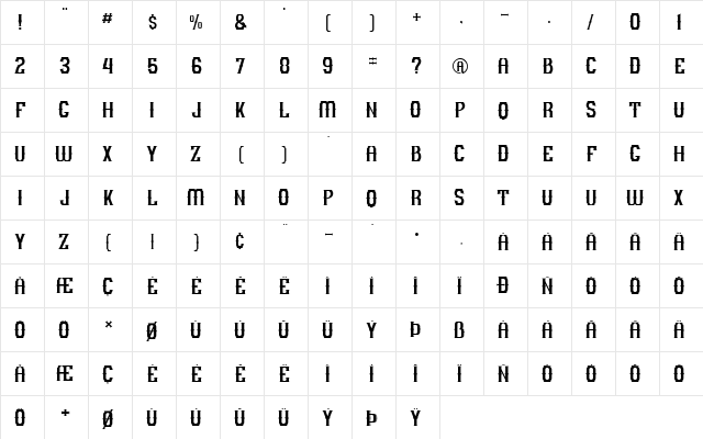 GRAM 01 Regular  glyph index