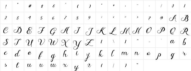 Delima Regular  glyph index