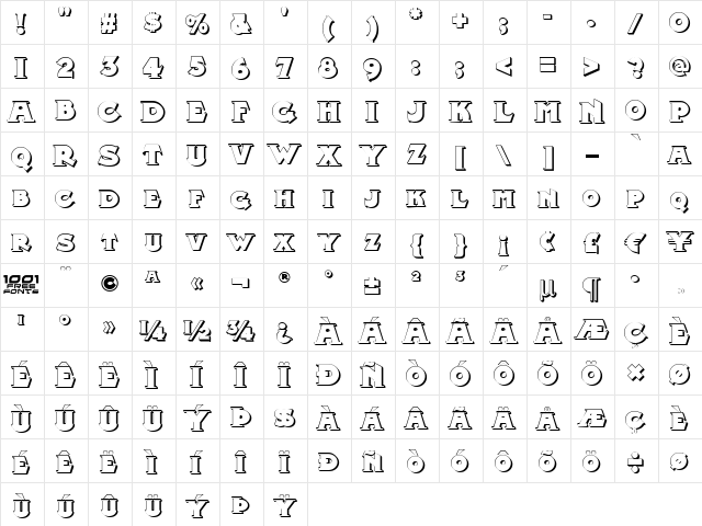 Midland Rail Shadow NF Regular  glyph index