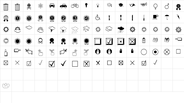 XIngyDingTwo Regular  glyph index