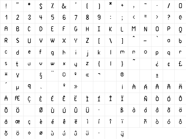 Nonfiction 2 Regular  glyph index