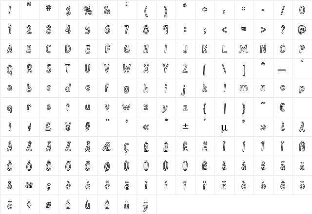 VampirOutline Regular  glyph index