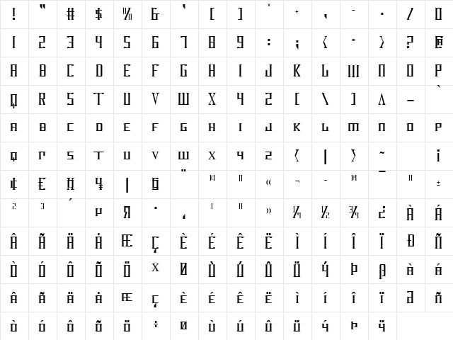 DarkWind Condensed Condensed  glyph index