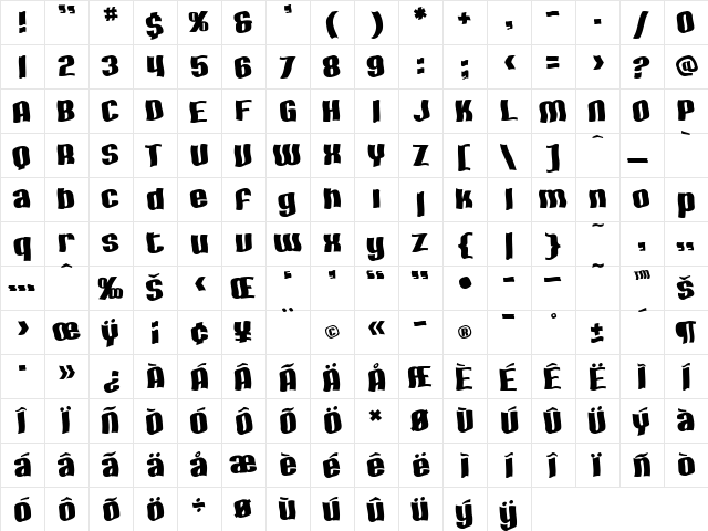 SF Hallucination Regular  glyph index