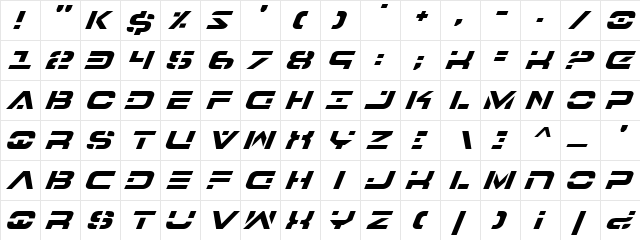 7th Service Italic Italic  glyph index