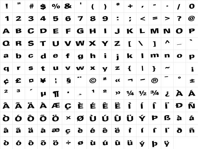 AtLeisureWorld76 Regular  glyph index