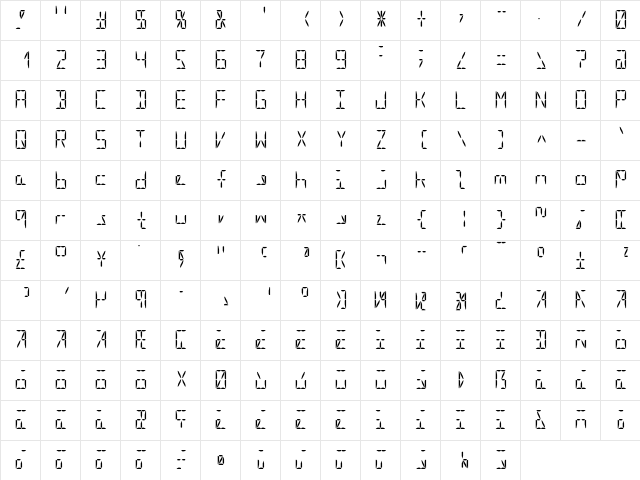 Segment16A Regular  glyph index