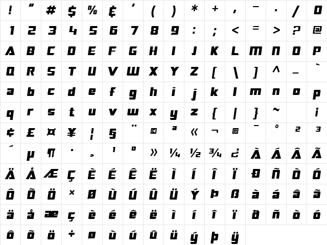 SF TransRobotics Extended Oblique  glyph index