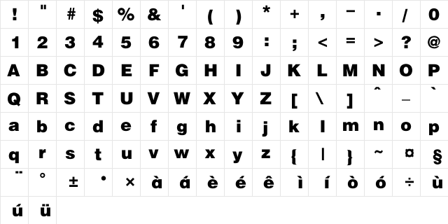 FZChaoCuHei-M10S Regular  glyph index