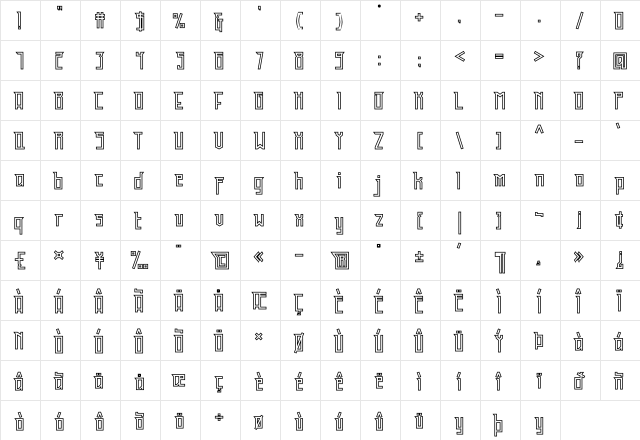 Gainstone Outline Regular  glyph index