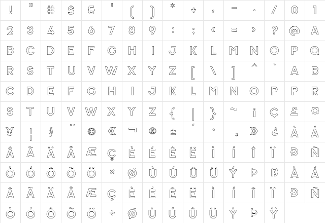 Ephesus Bold Outline Bold  glyph index