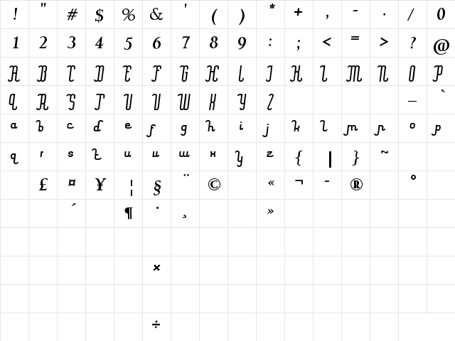 quickland Regular  glyph index
