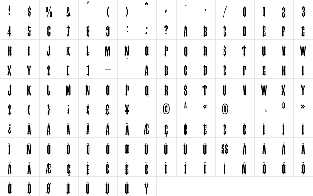 Ironwood-Normal Regular  glyph index