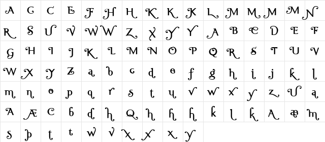 Ela Swashes SemiBold Regular  glyph index