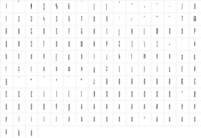 ST Moviehead Ultra-condensed DemiBold  glyph index