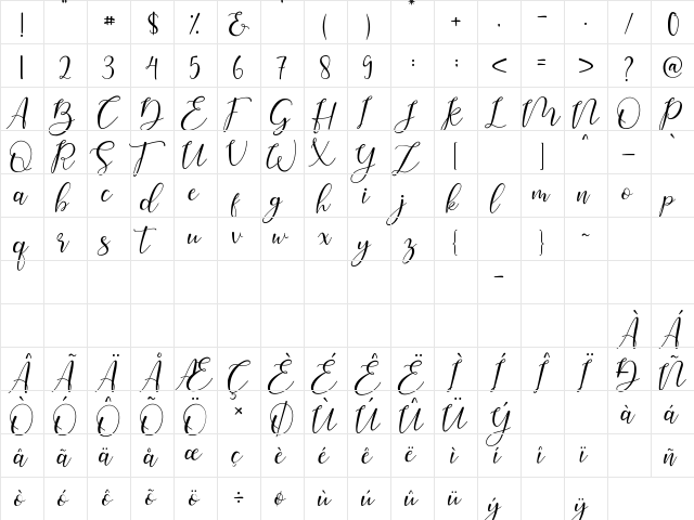 Ellise Regular  glyph index