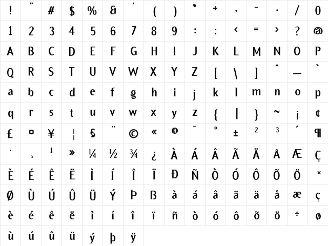 Formica Bold  glyph index