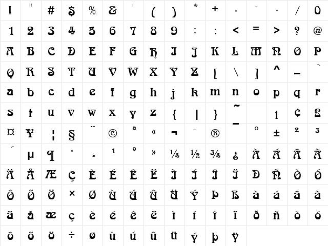 Arnold Becker Regular  glyph index