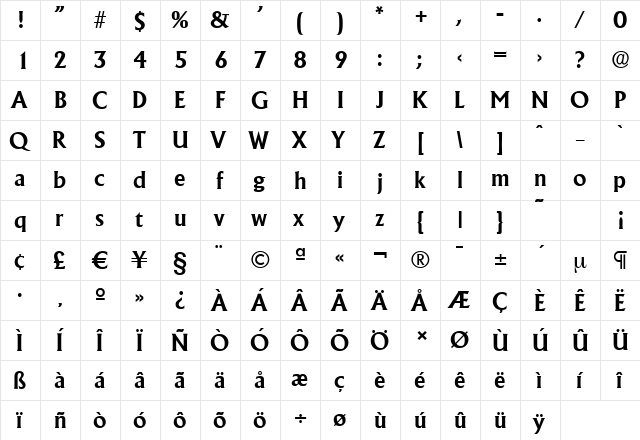 AdelonSerial Bold  glyph index