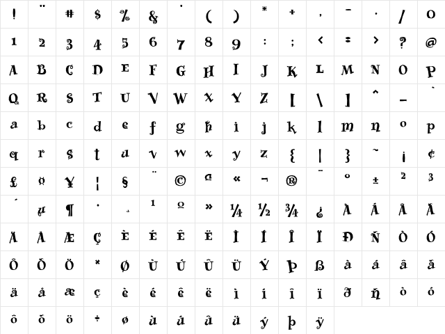 WhimsyICG Heavy  glyph index