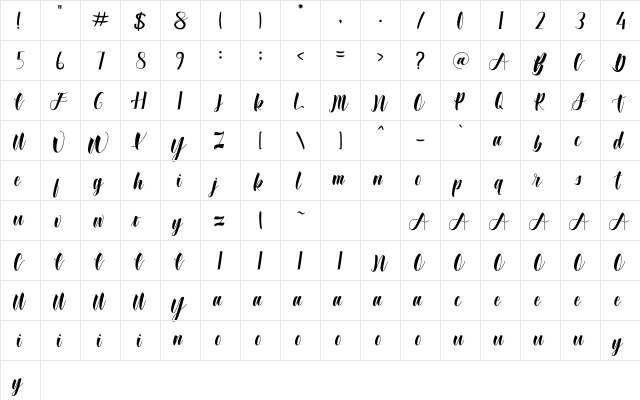 Wonderfull Bali Regular  glyph index