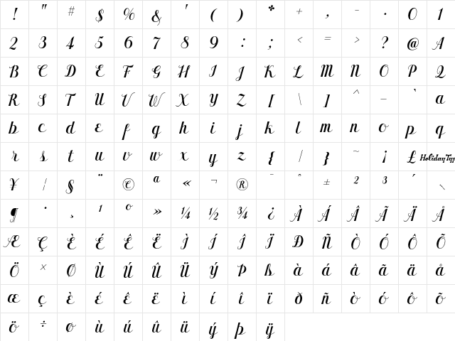 HT Pasticceria Regular  glyph index