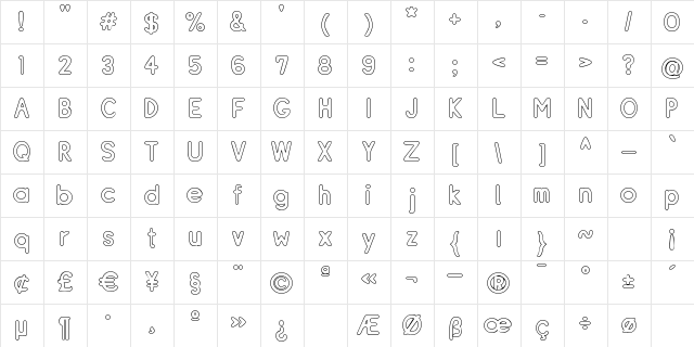ReSiple BoldOutline  glyph index