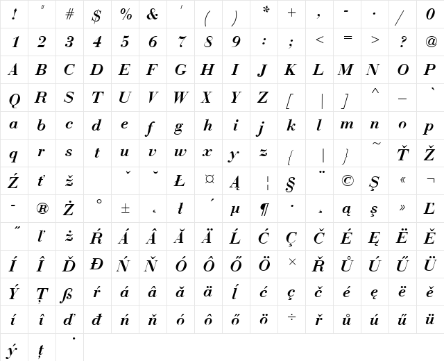 BauerBodDEEDemBol Italic  glyph index