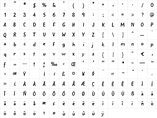 Vampir Regular  glyph index