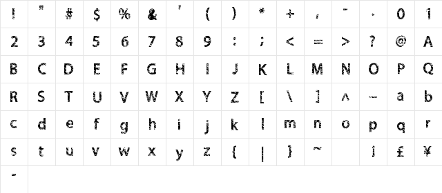 QuickCut Regular  glyph index