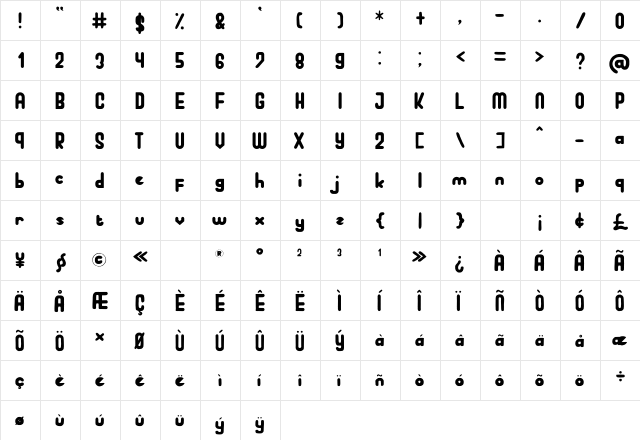 Perky Dream Regular  glyph index