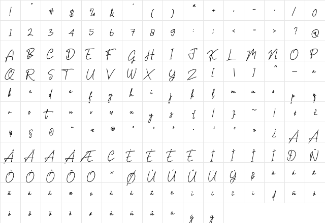 Brotherpoll-Italic Italic  glyph index