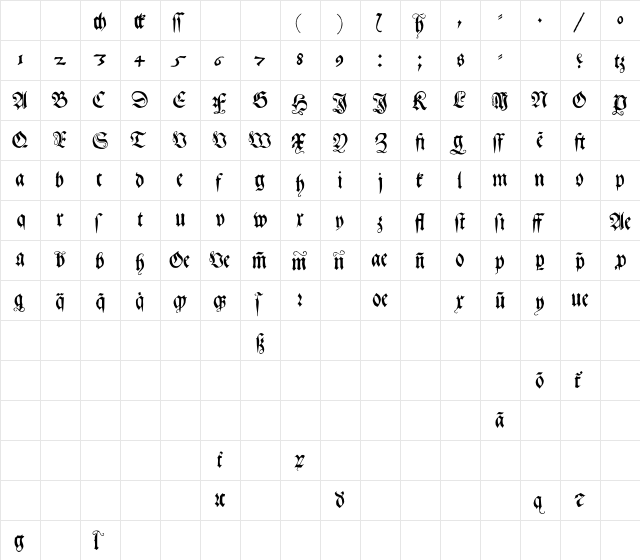 GebetbuchFraktur Regular  glyph index