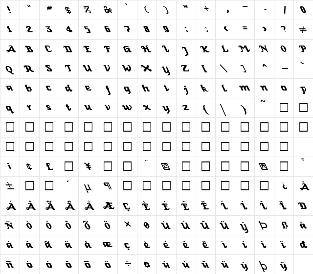 FZ GOTHIC 2 LEFTY Normal  glyph index